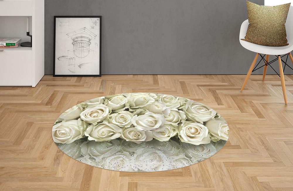3D Ковер «Белые розы на стекле» Овальный 2