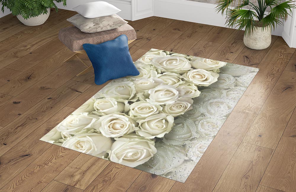 3D Ковер «Белые розы на стекле» Прямоугольный 4