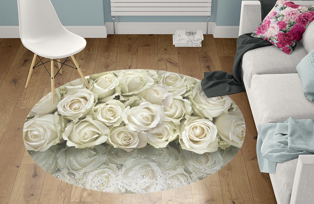 3D Ковер «Белые розы на стекле» Круглый 1