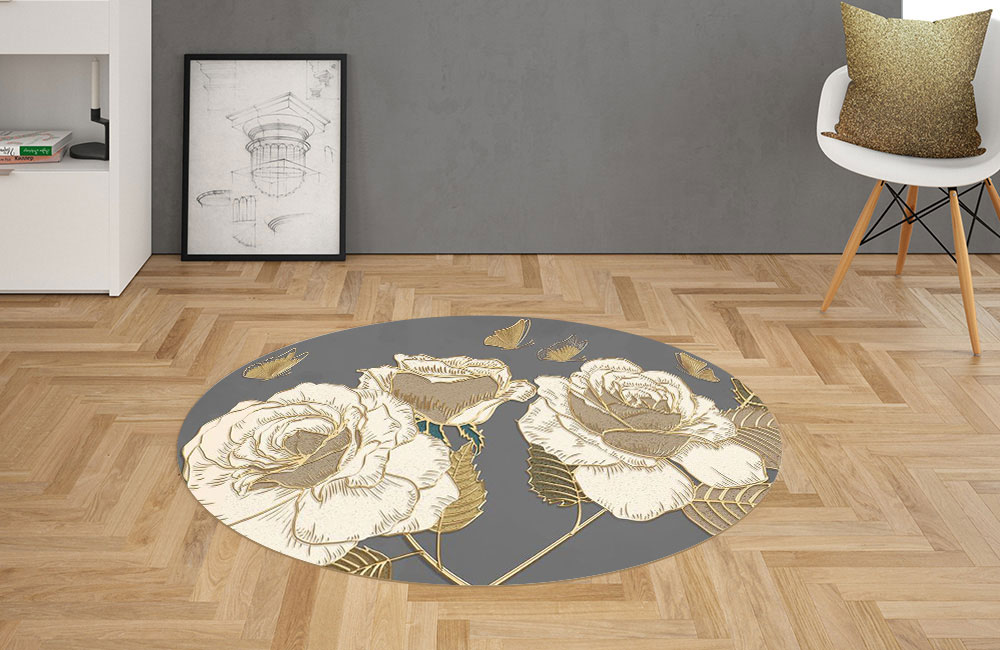 3D Ковер «Розы в золотом тиснении» Овальный 2