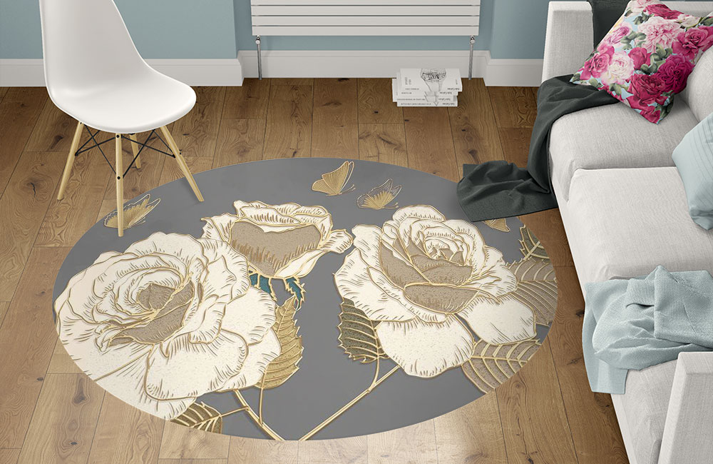 3D Ковер «Розы в золотом тиснении» Круглый 1