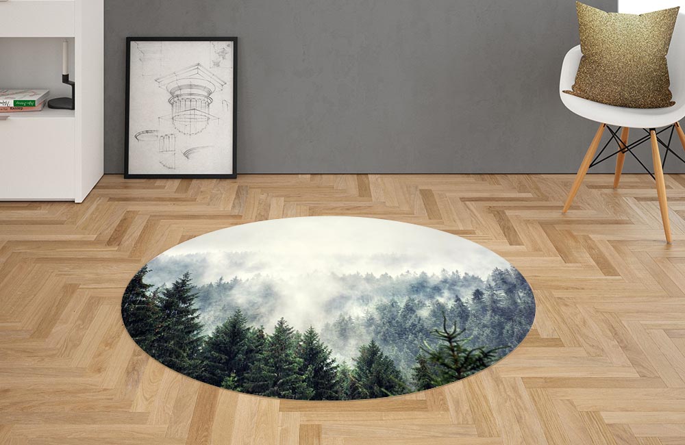 3D Ковер «Винтажное фото с туманным лесом» Овальный 2