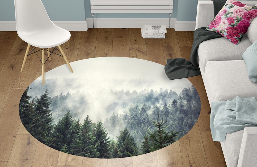 3D Ковер «Винтажное фото с туманным лесом» Круглый 1