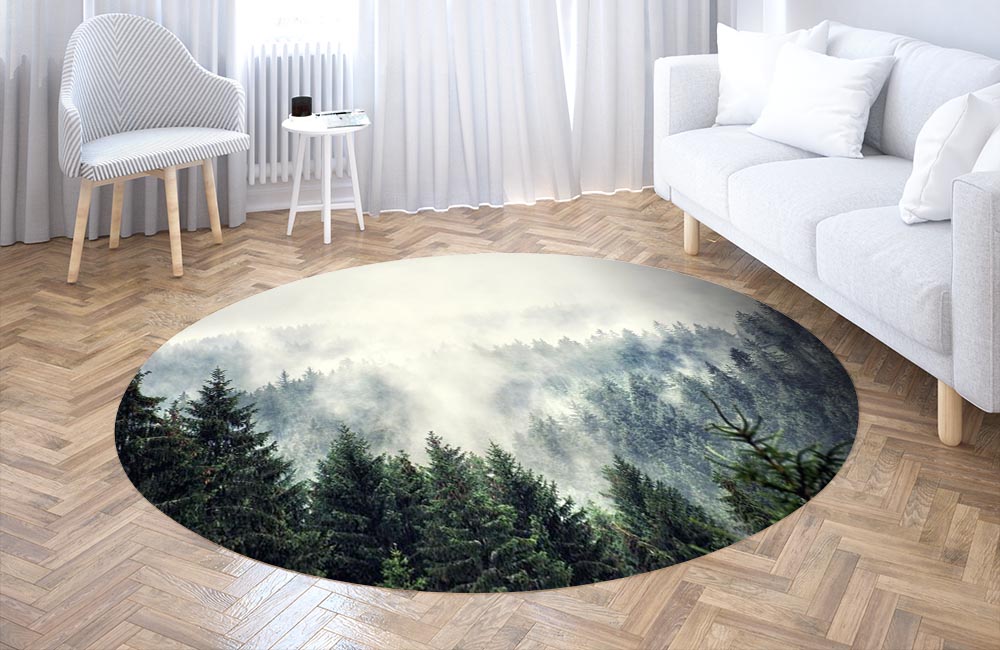 3D Ковер «Винтажное фото с туманным лесом» Круглый 3