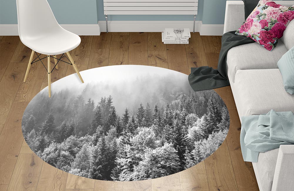 3D Ковер «Заснеженный туманный лес» Круглый 1