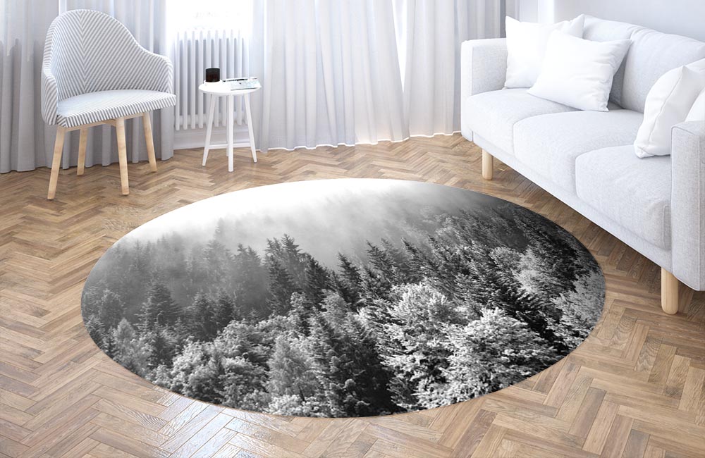 3D Ковер «Заснеженный туманный лес» Круглый 3