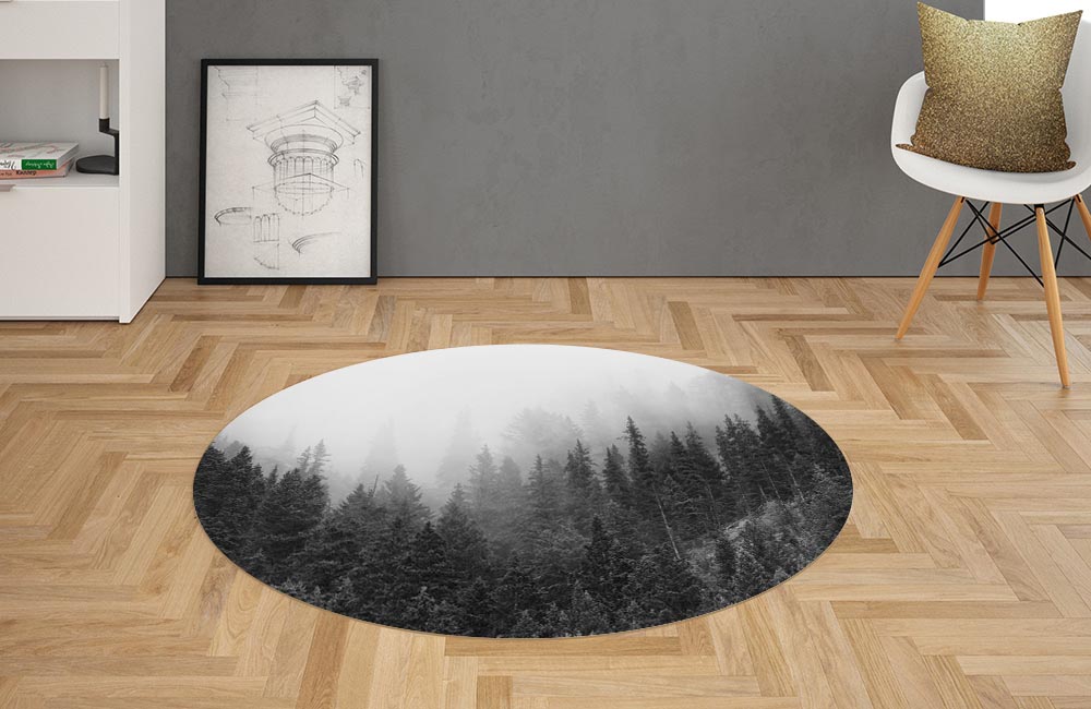 3D Ковер «Черно-белый лес в тумане» Овальный 2