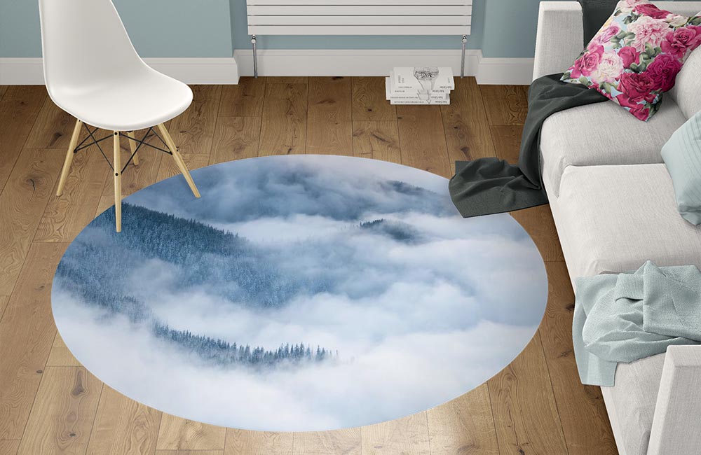 3D Ковер «Еловые склоны в голубом тумане» Круглый 1