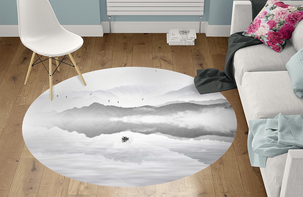 3D Ковер «Одинокая лодка в тумане» Круглый 1