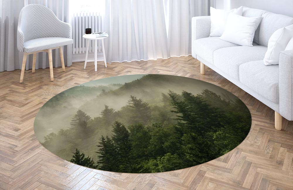 3D Ковер «Туманный закат в лесу» Круглый 3
