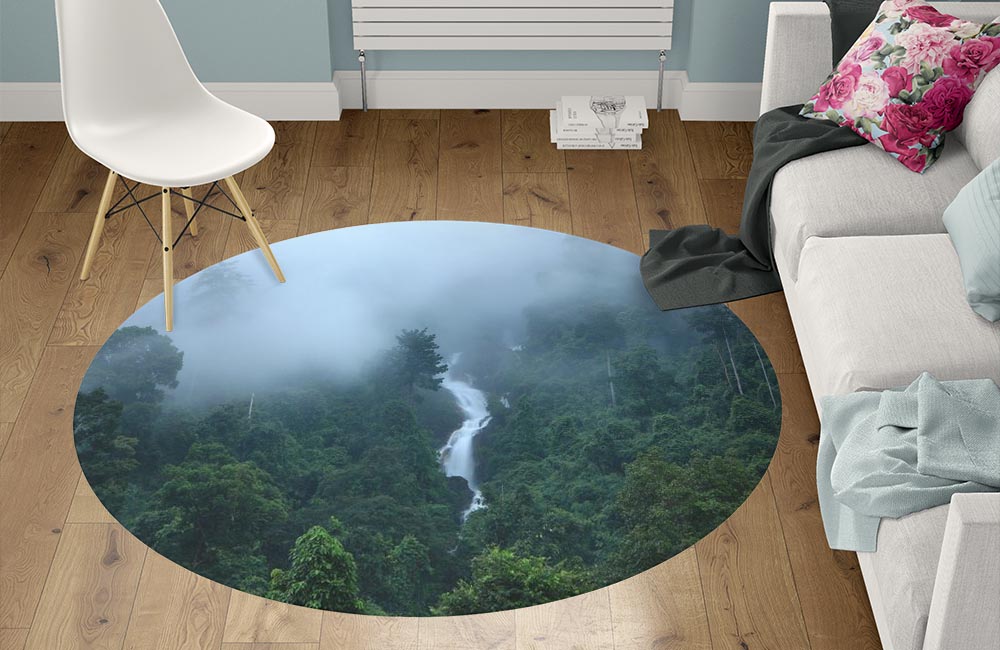 3D Ковер «Водопад в туманном лесу» Круглый 1