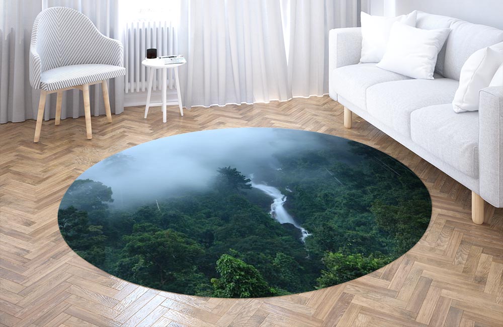 3D Ковер «Водопад в туманном лесу» Круглый 3