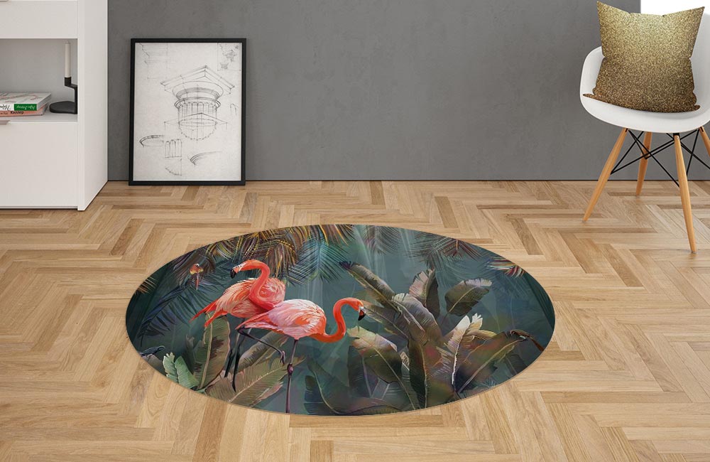 3D Ковер «Фламинго в тенистых тропиках» Овальный 2