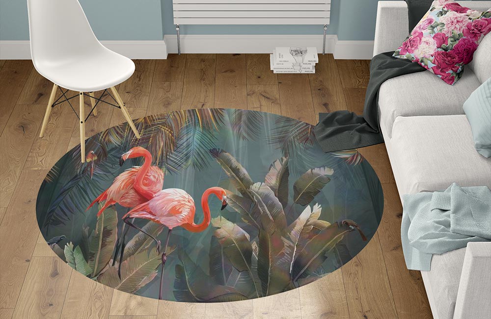 3D Ковер «Фламинго в тенистых тропиках» Круглый 1