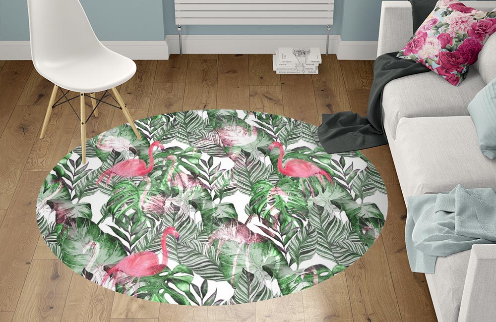 3D Ковер «Стилизованная композиция с фламинго» Круглый 1