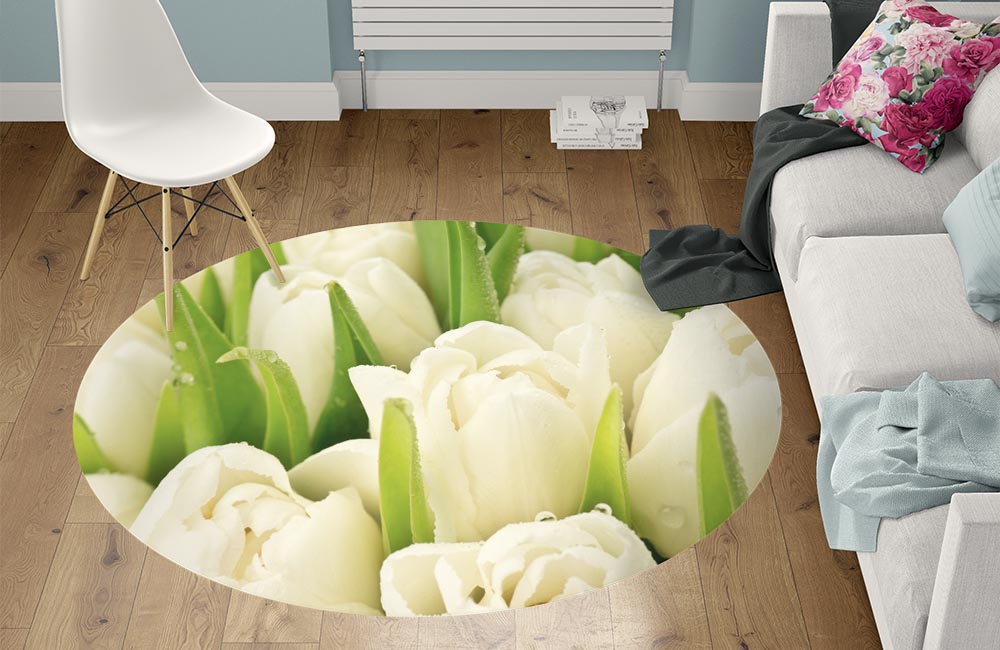 3D Ковер «Тюльпаны на винтажных досках» Круглый 1