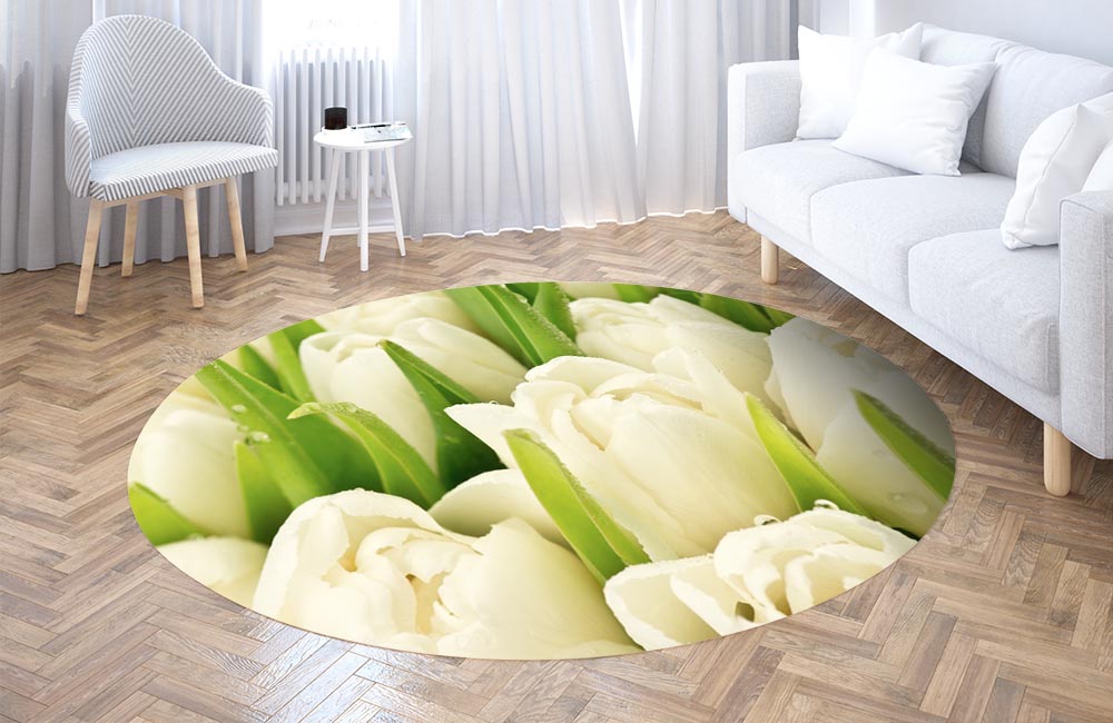 3D Ковер «Тюльпаны на винтажных досках» Круглый 3