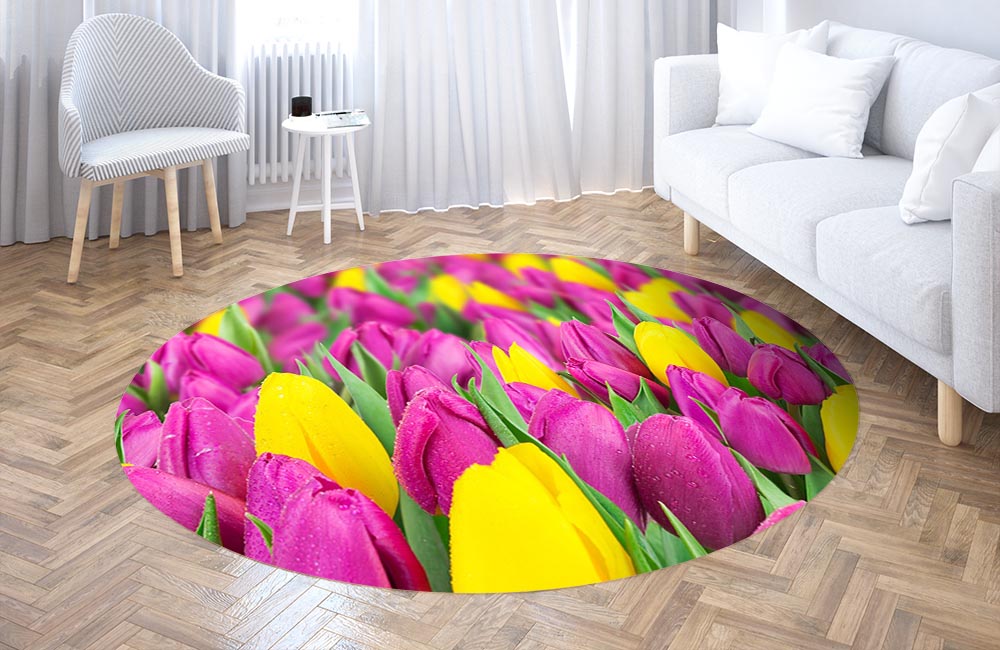 3D Ковер «Белые тюльпаны» Круглый 3