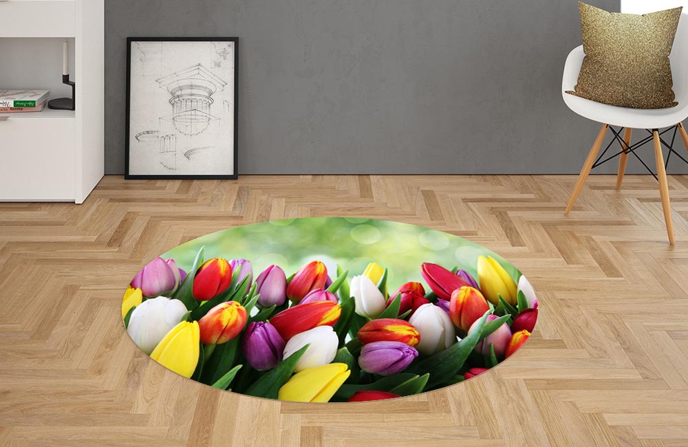 3D Ковер «Разноцветные тюльпаны» Овальный 2