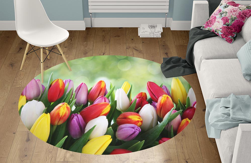 3D Ковер «Разноцветные тюльпаны» Круглый 1