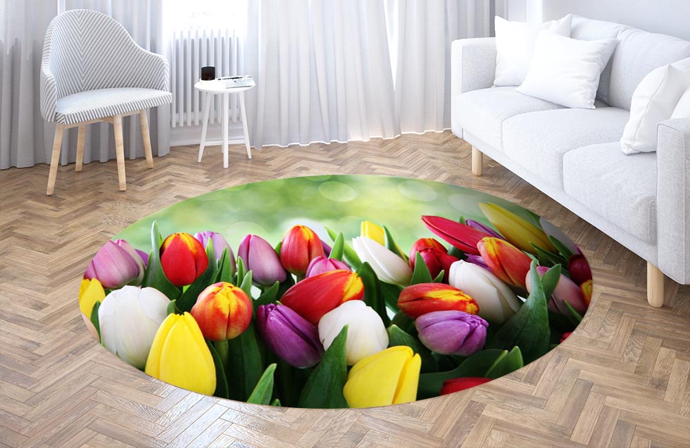 3D Ковер «Разноцветные тюльпаны» Круглый 3