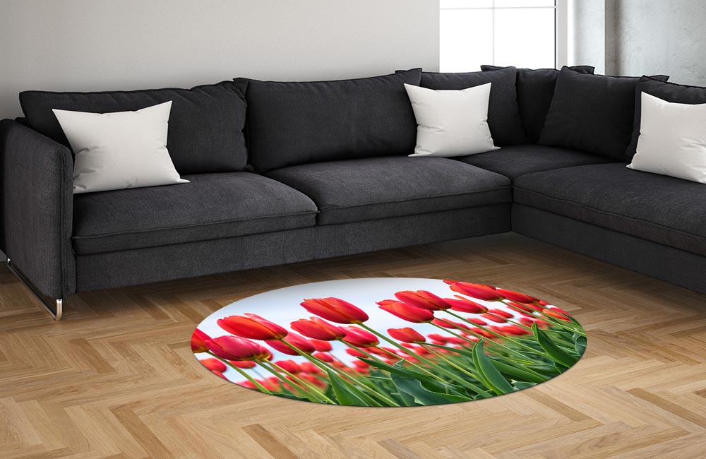 3D Ковер «Красные тюльпаны в поле» Овальный 1