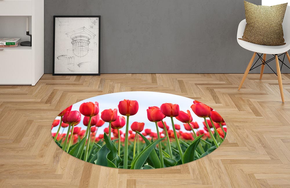 3D Ковер «Красные тюльпаны в поле» Овальный 2