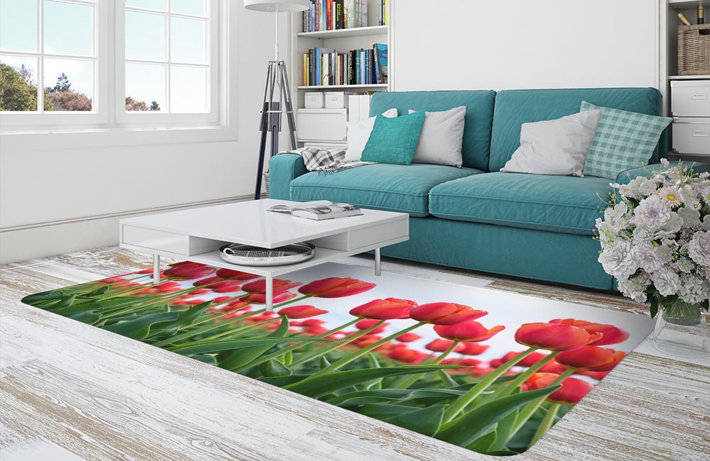 3D Ковер «Красные тюльпаны в поле» Прямоугольный 1