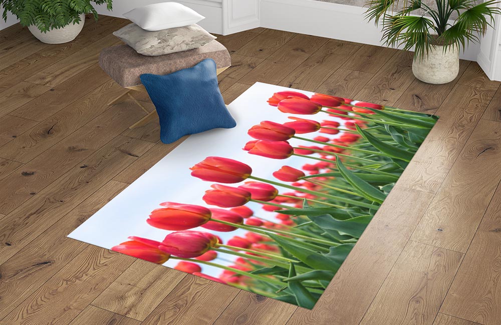 3D Ковер «Красные тюльпаны в поле» Прямоугольный 4