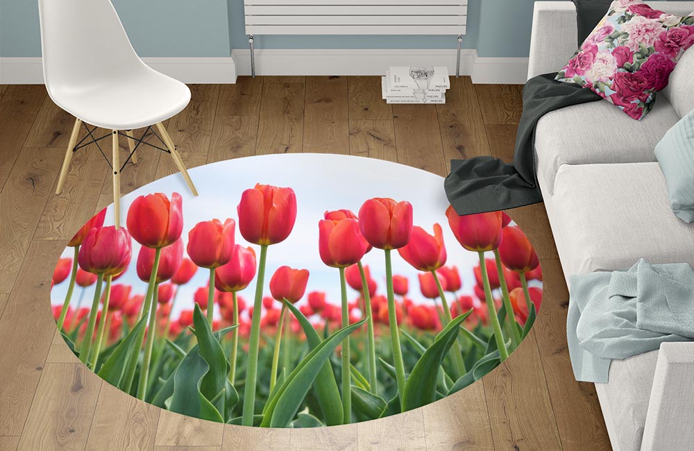 3D Ковер «Красные тюльпаны в поле» Круглый 1