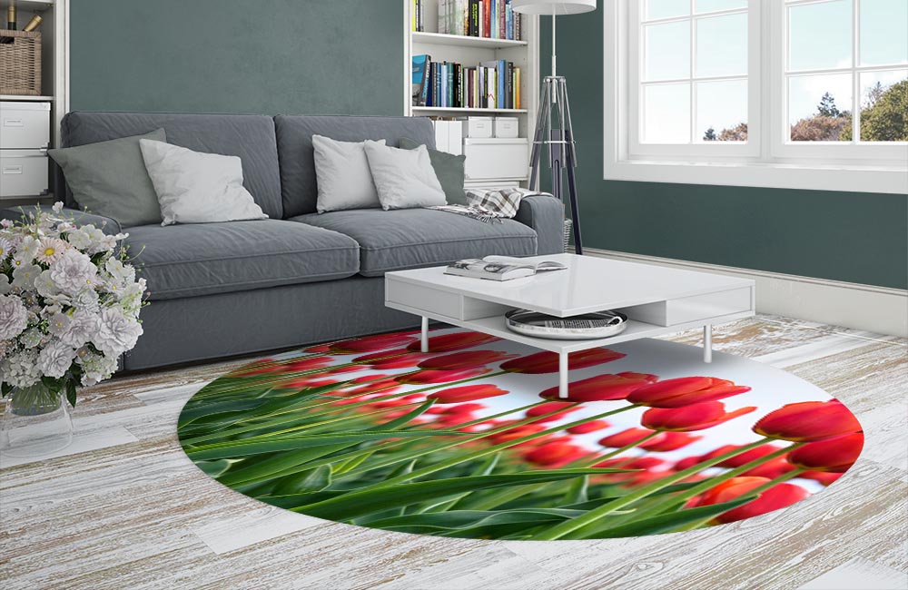 3D Ковер «Красные тюльпаны в поле» Круглый 2