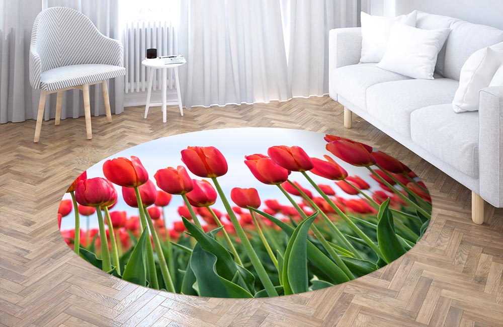 3D Ковер «Красные тюльпаны в поле» Круглый 3
