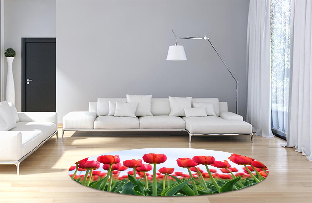 3D Ковер «Красные тюльпаны в поле» Круглый 4
