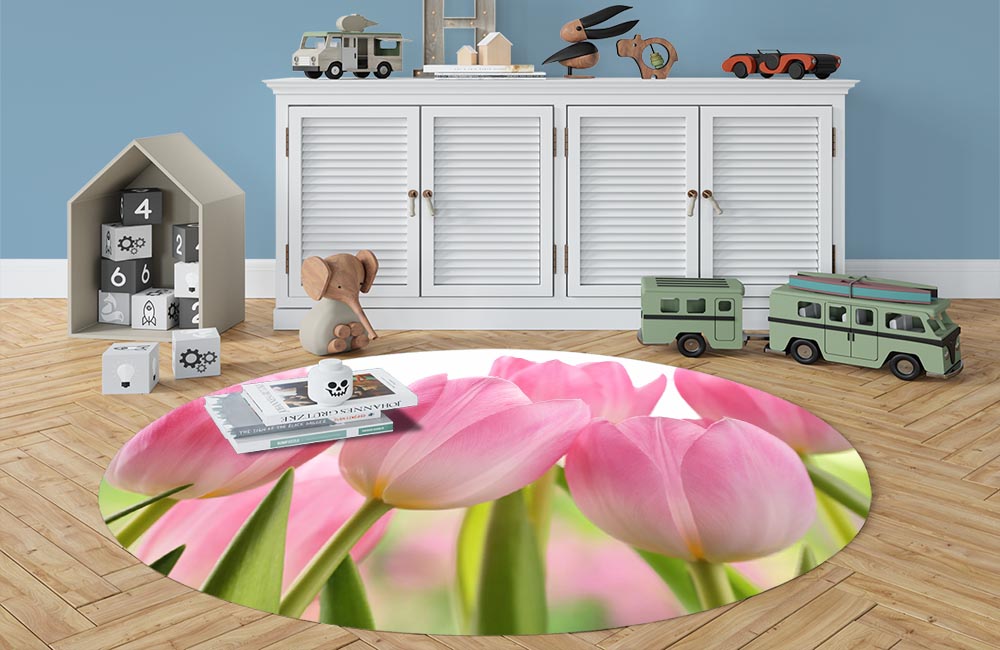 3D Ковер «Крупные розовые тюльпаны» Овальный 3