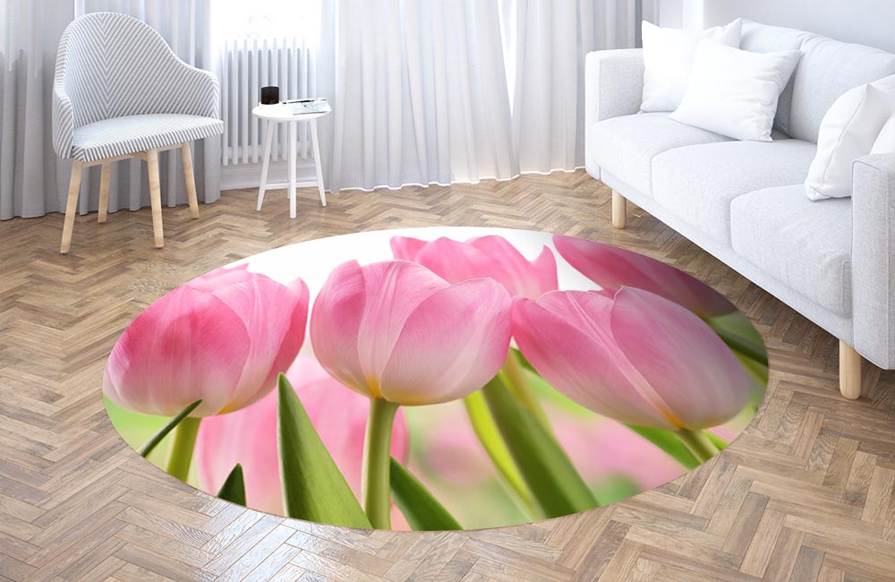 3D Ковер «Крупные розовые тюльпаны» Круглый 3