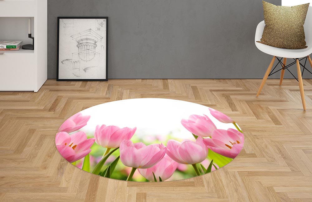 3D Ковер «Нежные розовые тюльпаны» Овальный 2