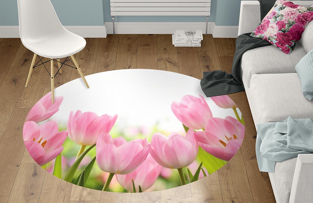 3D Ковер «Нежные розовые тюльпаны» Круглый 1