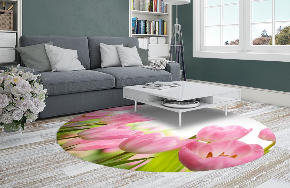 3D Ковер «Нежные розовые тюльпаны» Круглый 2