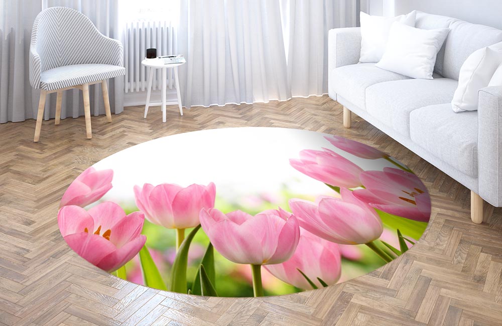 3D Ковер «Нежные розовые тюльпаны» Круглый 3