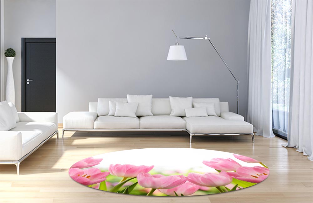 3D Ковер «Нежные розовые тюльпаны» Круглый 4