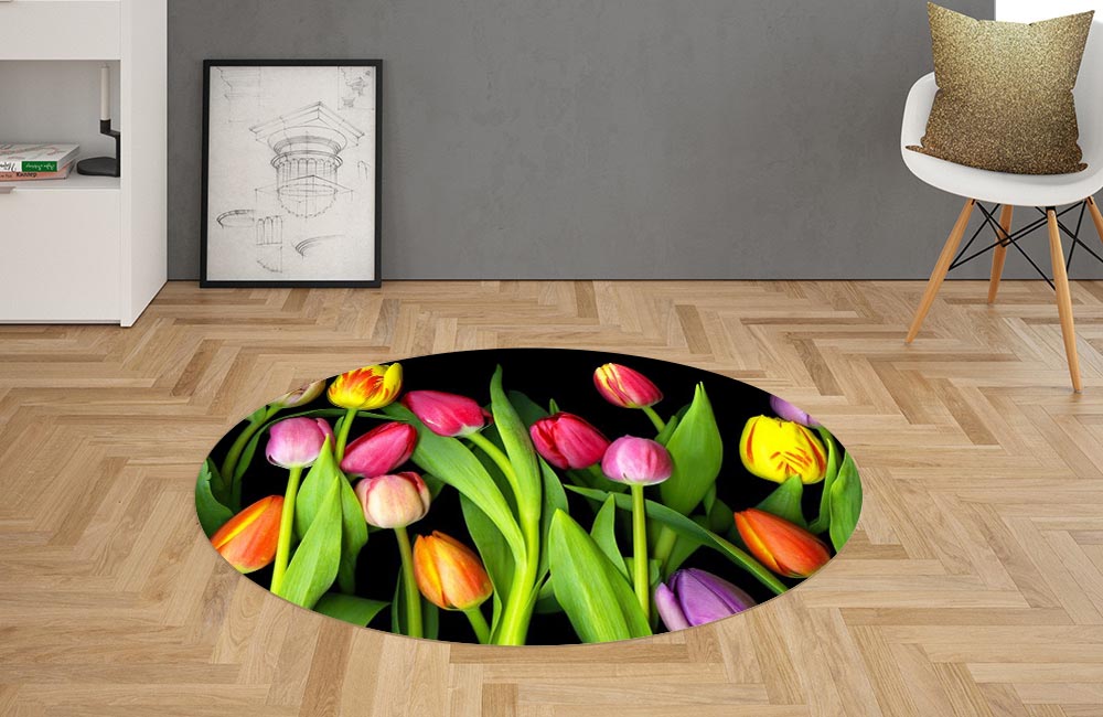 3D Ковер «Тюльпаны на темном фоне» Овальный 2