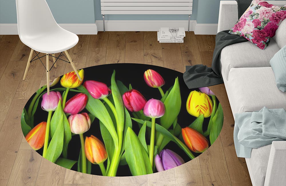 3D Ковер «Тюльпаны на темном фоне» Круглый 1