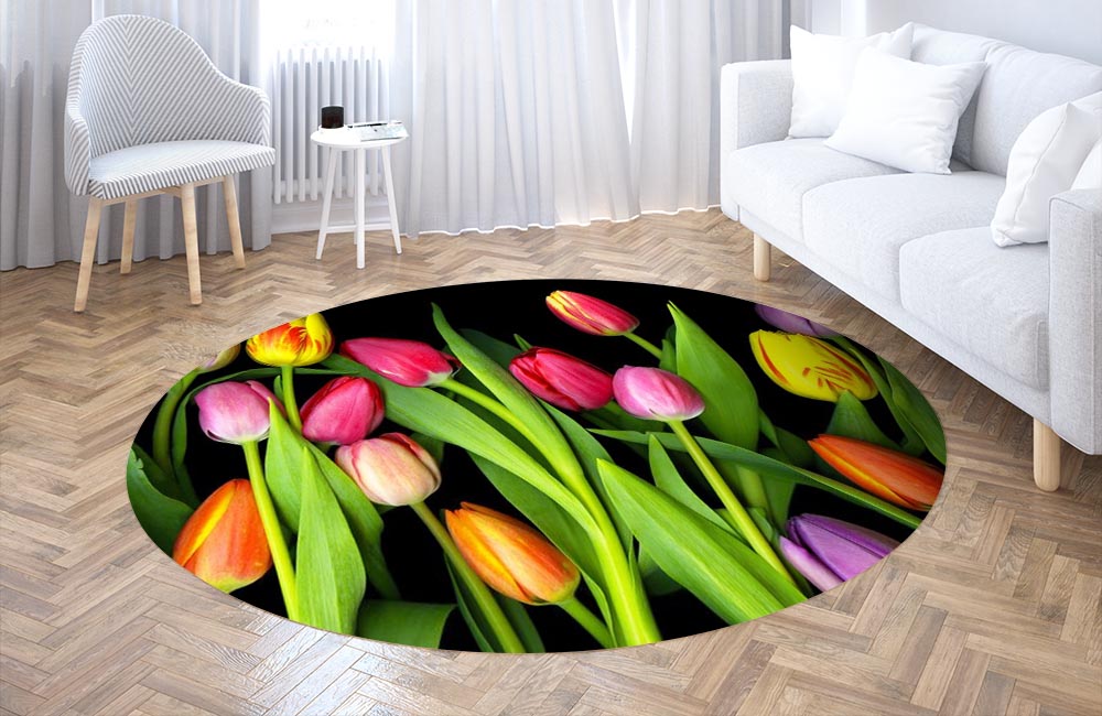 3D Ковер «Тюльпаны на темном фоне» Круглый 3