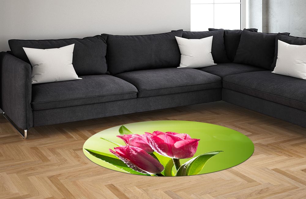 3D Ковер «Тюльпаны на зеленом фоне» Овальный 1