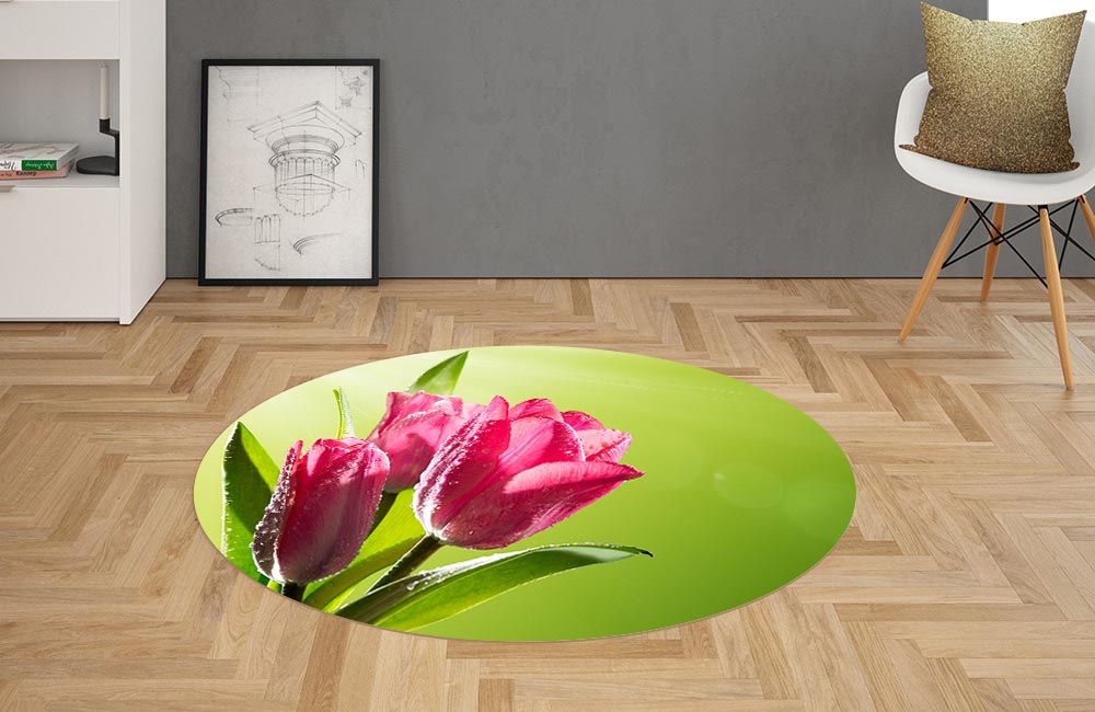 3D Ковер «Тюльпаны на зеленом фоне» Овальный 2