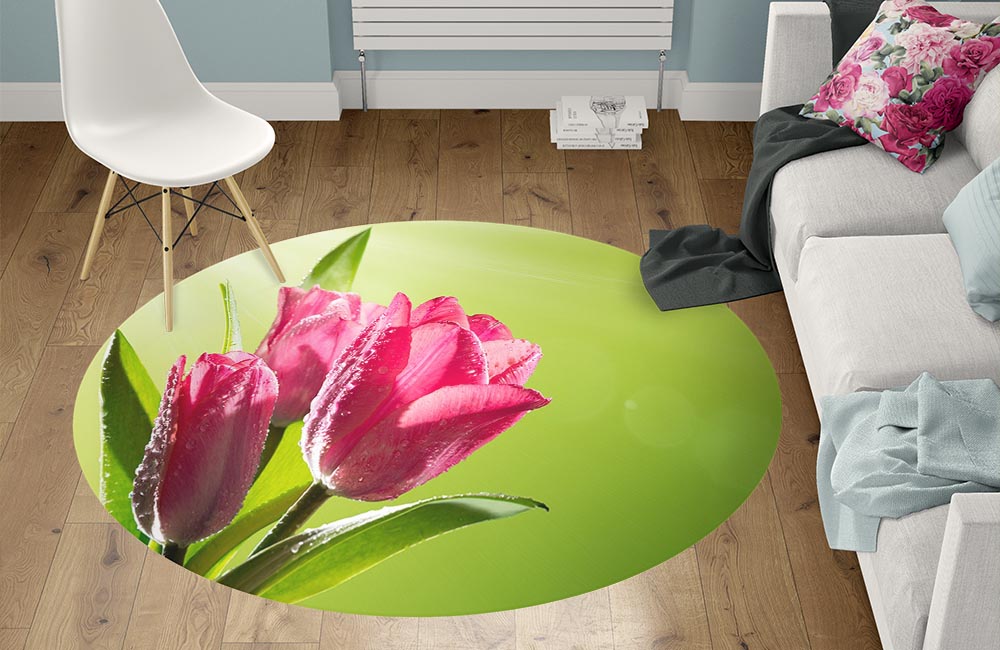 3D Ковер «Тюльпаны на зеленом фоне» Круглый 1