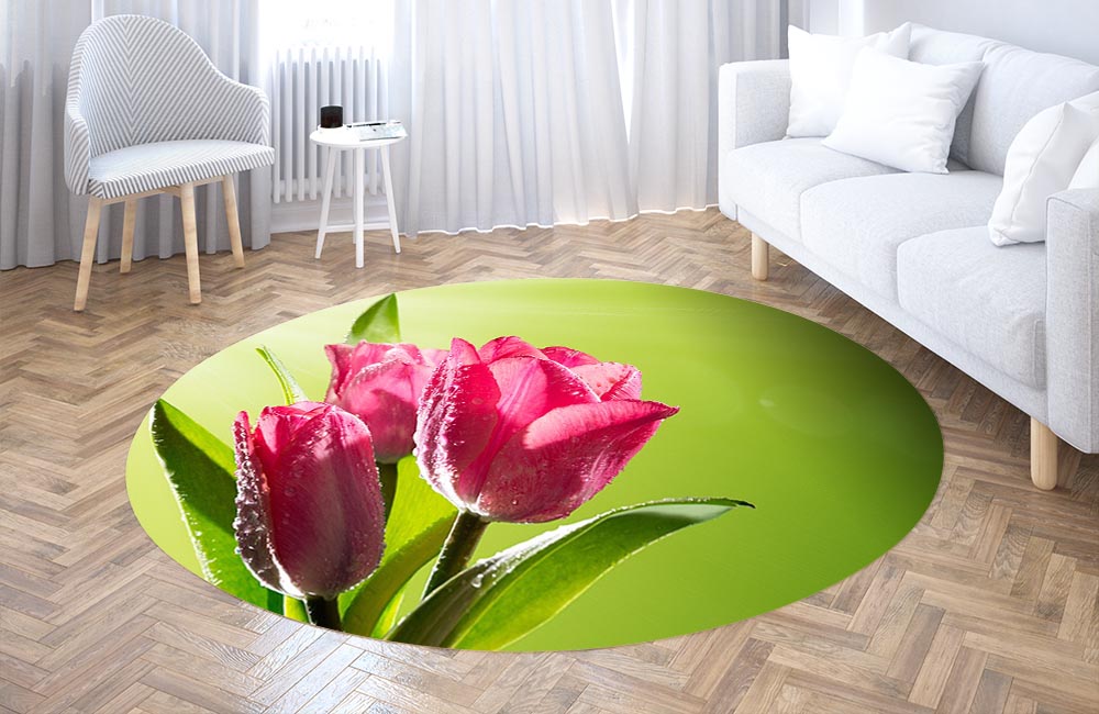 3D Ковер «Тюльпаны на зеленом фоне» Круглый 3