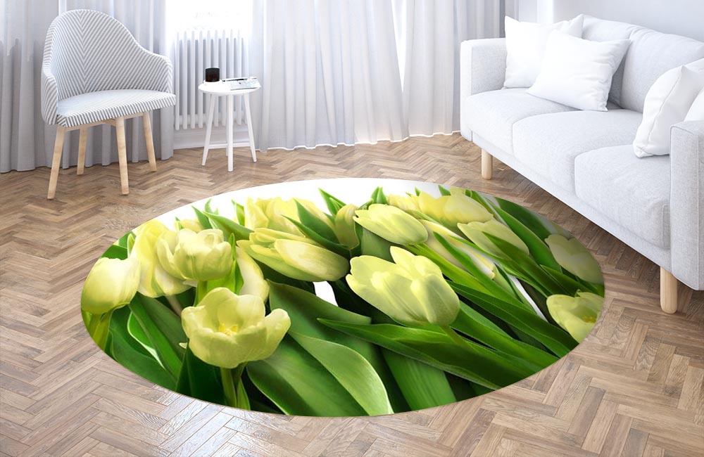 3D Ковер «Тюльпаны с каплями росы» Круглый 3