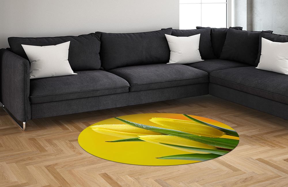 3D Ковер «Желтые тюльпаны в каплях росы» Овальный 1