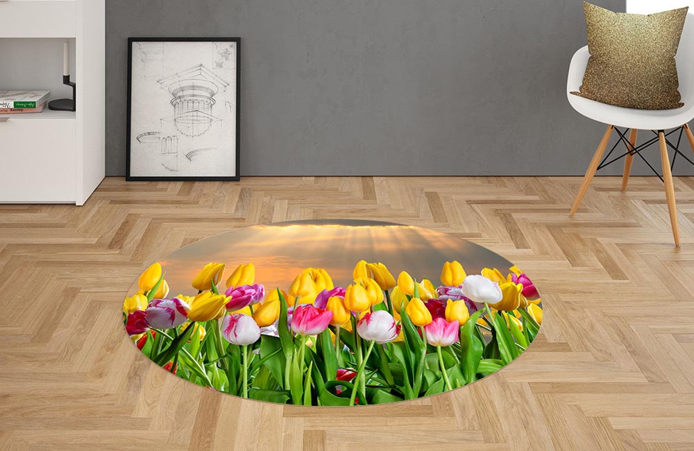 3D Ковер «Тюльпаны в лучах заката» Овальный 2